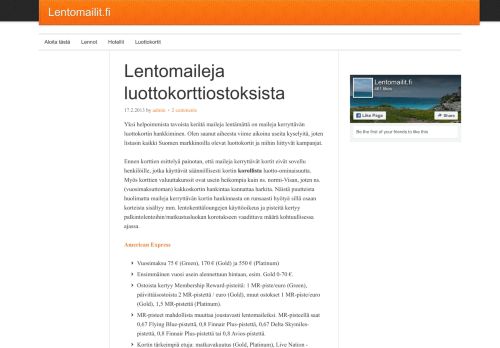 
                            10. Lentomaileja luottokorttiostoksista - Lentomailit.fi