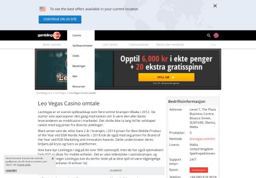 
                            9. Leo Vegas Casino bonus + gratis spinn i Norge - Gambling.com