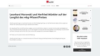
                            13. Leonhard Horowski und Herfried Münkler auf der Longlist des wbg ...