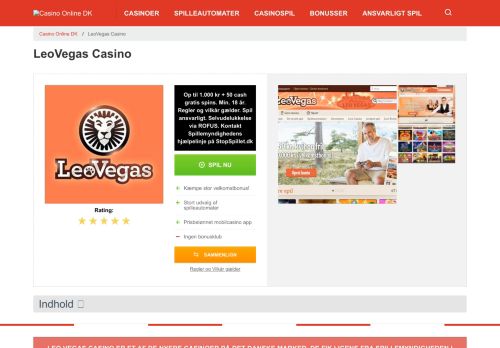 
                            4. LeoVegas Danmark: 50kr gratis, 200 free spins + ... - Casino Online DK