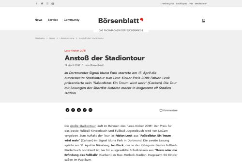 
                            11. Lese-Kicker 2018 / Anstoß der Stadiontour / boersenblatt.net