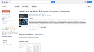 
                            12. Lessons from the Identity Trail: Anonymity, Privacy and ...