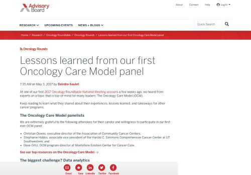 
                            12. Lessons learned from our first Oncology Care Model panel | Advisory ...