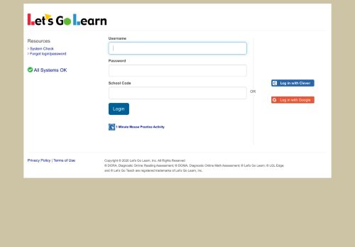 
                            1. Let's Go Learn - Login