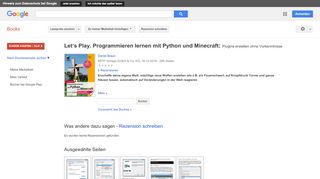 
                            11. Let‘s Play. Programmieren lernen mit Python und Minecraft: Plugins ...