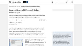 
                            13. Lexware Financial Office nach Update unbrauchbar | heise online