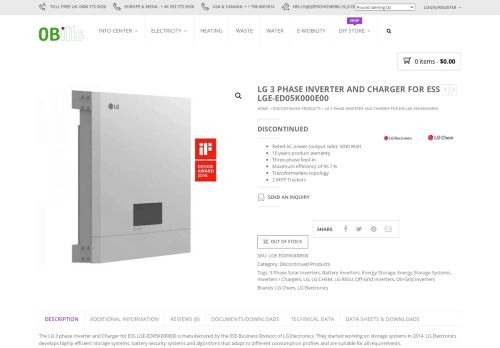 
                            10. LG 3 phase Inverter and Charger for ESS LGE-ED05K000E00 | LG ESS