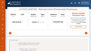 
                            2. LG DVR LE6016D - Remote Users/Passwords Disclosure