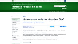 
                            1. Liberado acesso ao sistema educacional SUAP — IFBA Instituto ...