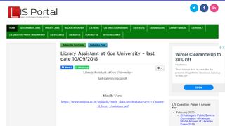 
                            7. Library Assistant at Goa University - last date 10/09/2018 - LIS Portal