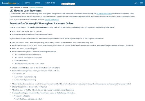 
                            8. LIC Housing Loan Statement in India - LICHFL Home Loan