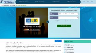 
                            9. LIC Money Back Plan - New 20 Years Plan No. 820 - PolicyX.com