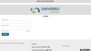 
                            6. Licitações - UNIVERSO LICITAÇÕES - Seu portal de Licitação - Login