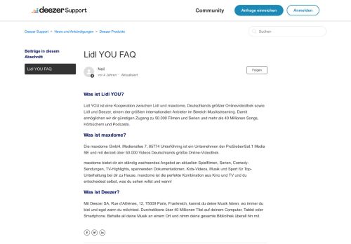 
                            7. Lidl YOU FAQ – Deezer Support