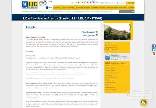 
                            1. Life Insurance Corporation of India - New Jeevan Anand - LIC of India