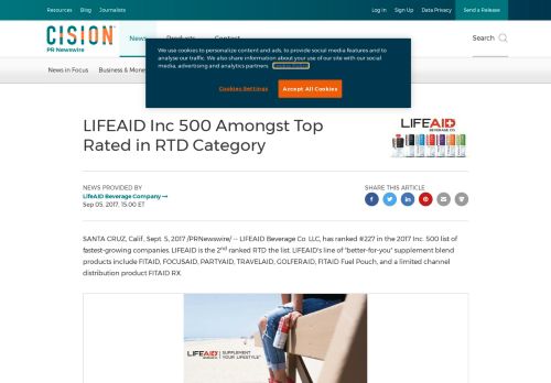 
                            9. LIFEAID Inc 500 Amongst Top Rated in RTD Category - PR Newswire