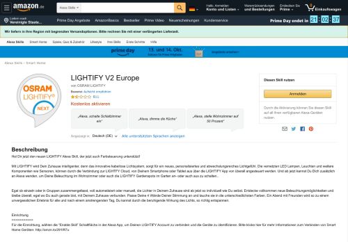 
                            12. LIGHTIFY V2 Europe: Amazon.de: Alexa Skills