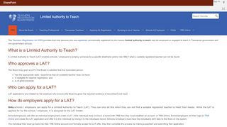 
                            5. Limited Authority to Teach - Teachers Registration Board Tasmania