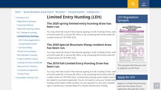 
                            13. Limited Entry Hunting (LEH) - Province of British Columbia