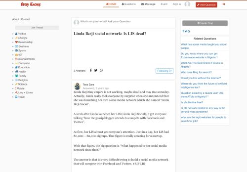 
                            12. Linda Ikeji social network: Is LIS dead? - Everyknows