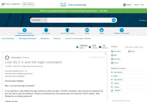 
                            4. Line vty 0 4 and the login command - Cisco Community