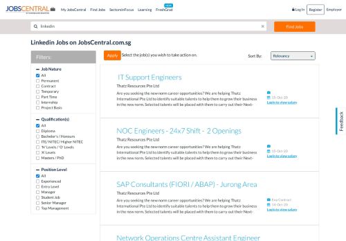 
                            5. Linkedin Jobs & Career in Singapore | JobsCentral