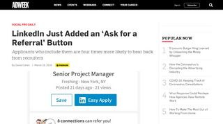 
                            6. LinkedIn Just Added an 'Ask for a Referral' Button – Adweek