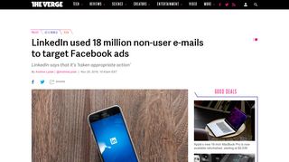 
                            12. LinkedIn used 18 million non-user e-mails to target Facebook ads ...