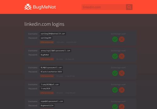 
                            2. linkedin.com passwords - BugMeNot