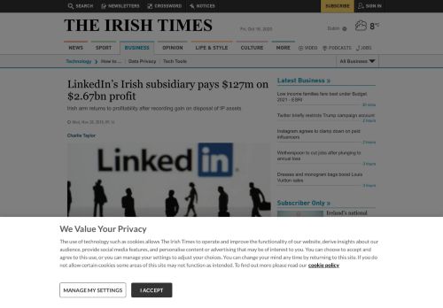 
                            3. LinkedIn's Irish subsidiary pays $127m on $2.67bn profit