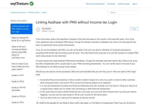 
                            8. Linking Aadhaar with PAN without Income tax Login – myITreturn ...