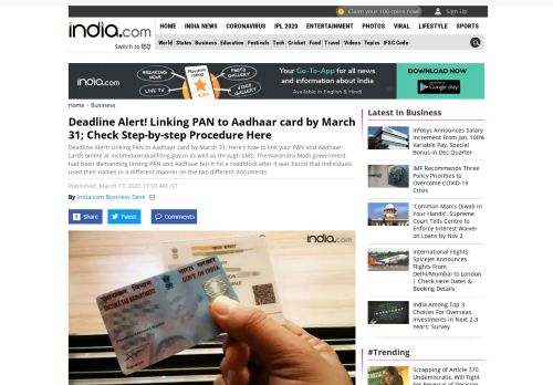 
                            7. Linking PAN to Aadhaar card: Visit www.incometaxindiaefiling.gov.in ...