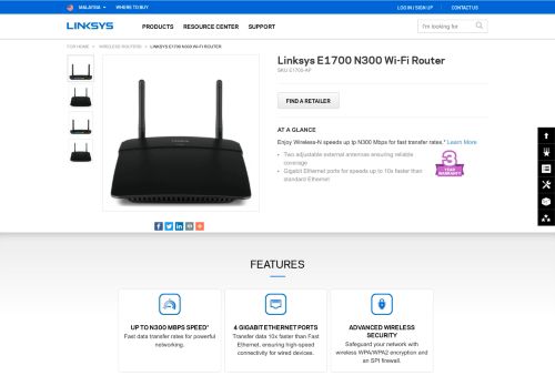 
                            4. Linksys E1700 N300 Wi-Fi Router