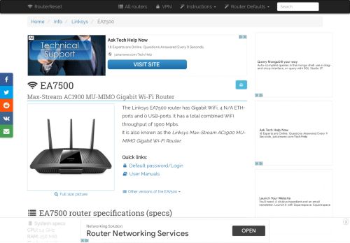 
                            6. Linksys EA7500 Default Password & Login, Manuals, Firmwares and ...