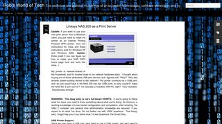 
                            12. Linksys NAS 200 as a Print Server | Rob's World of Tech - Rob A. Shinn