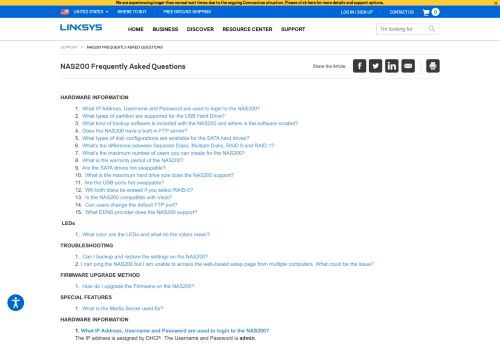 
                            2. Linksys Official Support - NAS200 Frequently Asked Questions