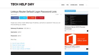 
                            4. Linksys Router Default Login Password Lists - Techhelpday