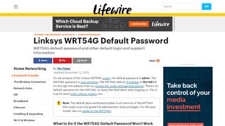 
                            12. Linksys WRT54G Default Password and Other Support Info - Lifewire