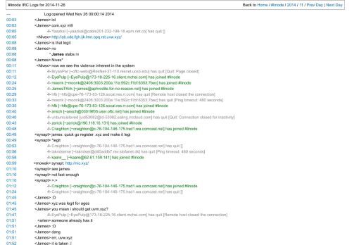 
                            11. #linode IRC Logs for 2014-11-26 - IRC logs for the viewing