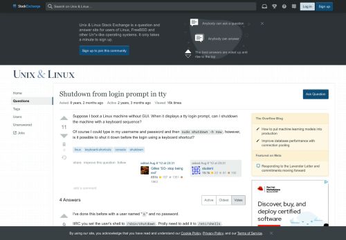 
                            2. linux - Shutdown from login prompt in tty - Unix & Linux Stack ...