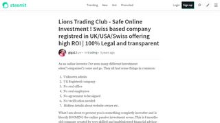 
                            11. Lions Trading Club - Safe Online Investment ! Swiss based company ...