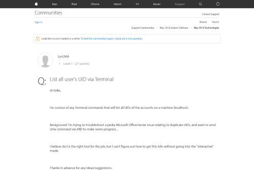 
                            2. List all user's UID via Terminal - Apple Community