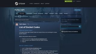 
                            11. List of Docket Codes :: Dying Light General Discussions