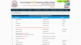 
                            8. List of Holidays - Welcome :: AGDAV Centenary Public School ...