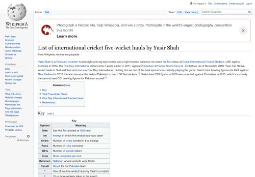 
                            10. List of international cricket five-wicket hauls by Yasir Shah - Wikipedia