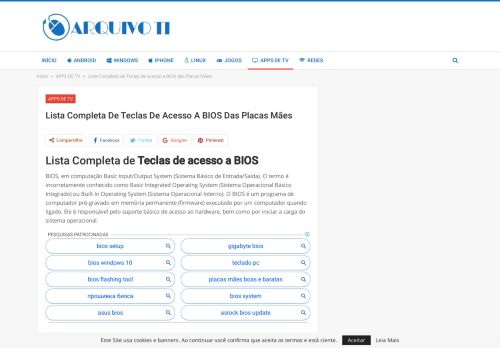 
                            6. Lista Completa de Teclas de acesso a BIOS das Placas Mães - arquivo ti