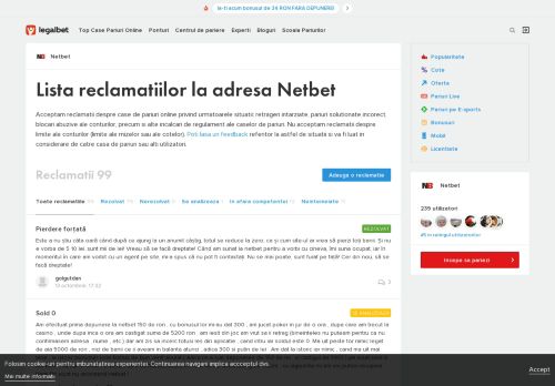 
                            9. Lista reclamatiilor la adresa Netbet - Legalbet