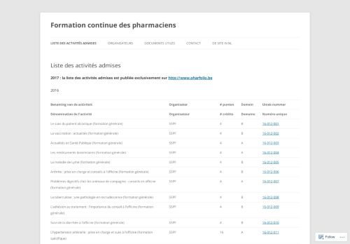 
                            11. Liste des activités admises | Formation continue des pharmaciens