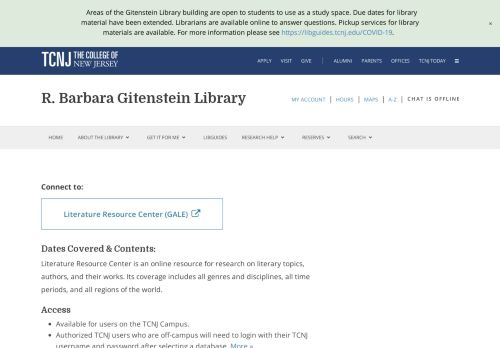 
                            13. Literature Resource Center (GALE) | R. Barbara Gitenstein Library
