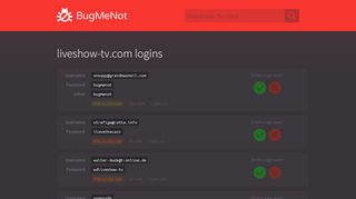 
                            1. liveshow-tv.com passwords - BugMeNot